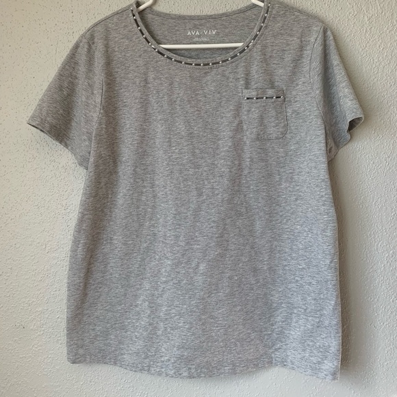Ava & Viv Gray Blouse with Stone Detail Size L - Picture 2 of 4